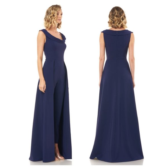 Kay Unger Navy Alara Walk Thru Jumpsuit Gown Navy - Picture 2 of 4